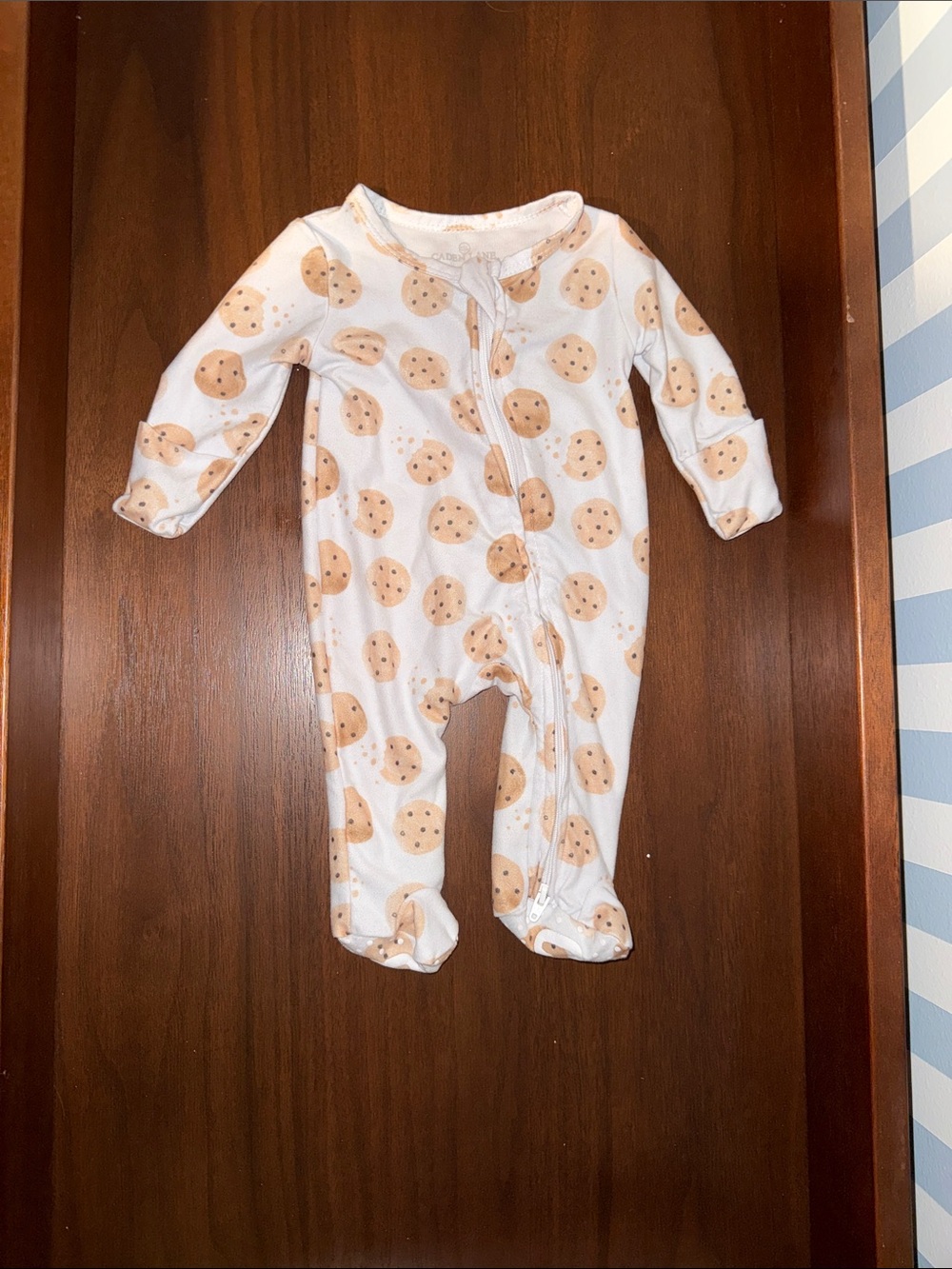 Caden Lane White Footed One-Piece with Tan Cookie Print